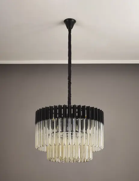 Donard Matt Black 8 Light Pendant with Cognac Glass