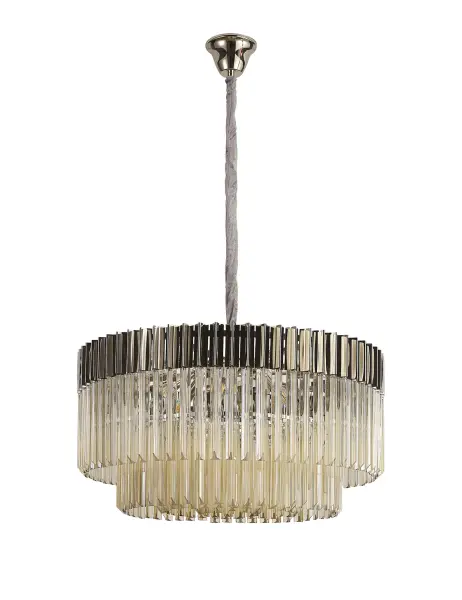 Donard Polished Nickel 12 Light Pendant with Cognac Glass