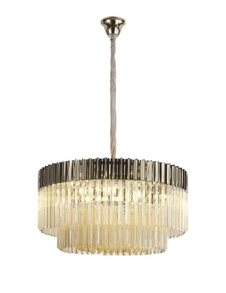 Donard Polished Nickel 12 Light Pendant with Cognac Glass