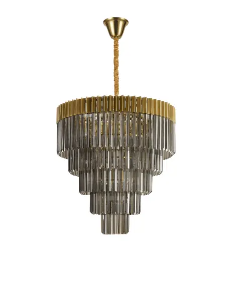Donard Brass 19 Light Tiered Chandelier with Smoked Glass