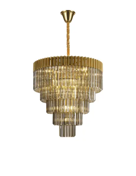 Donard Brass 19 Light Tiered Chandelier with Smoked Glass