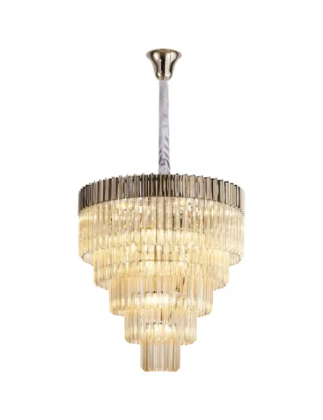 Donard Polished Nickel 19 Light Tiered Chandelier with Cognac Glass