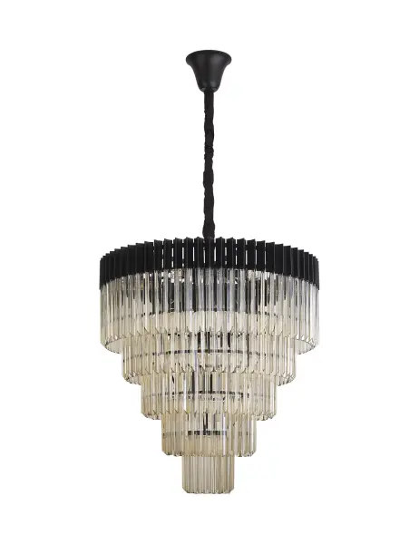 Donard Matt Black 19 Light Tiered Chandelier with Cognac Glass