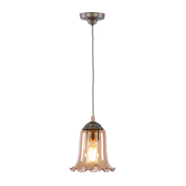 Ebba Antique Brass Single Pendant with Amber Glass