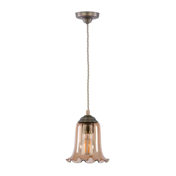 Ebba Antique Brass Single Pendant with Amber Glass