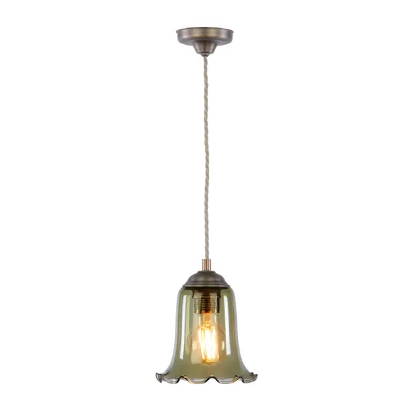 Ebba Antique Brass Single Pendant with Green Glass