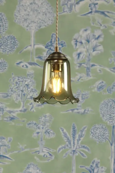 Ebba Antique Brass Single Pendant with Green Glass