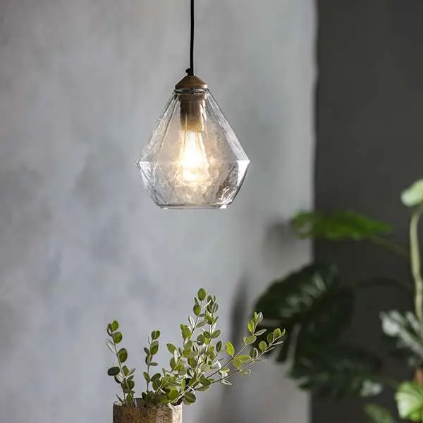 Ebbe Single Pendant in Antique Gold & Clear Glass