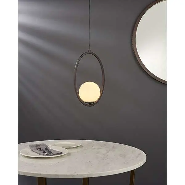 Eden Single Pendant in Bronze Finish with Opal Glass