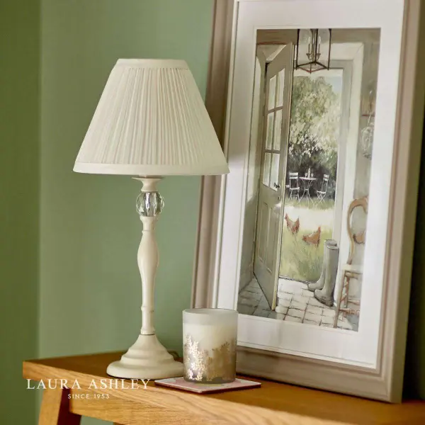 Ellis Cream Satin-Painted Spindle Table Lamp with Ivory Shade