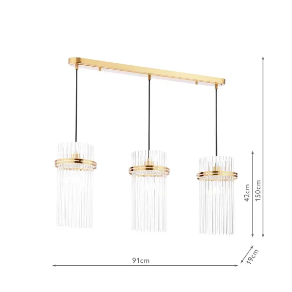 Eltham Antique Gold 3 Light Bar Pendant