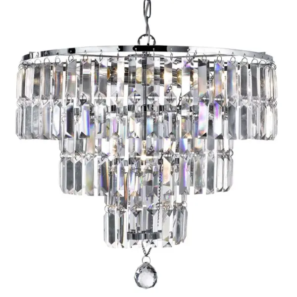Empire Chrome 5 Light Chandelier With Bevelled Crystal Coffin Drops