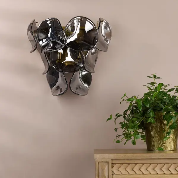 Genoa Natural Brass & Smoked Glass Wall Light