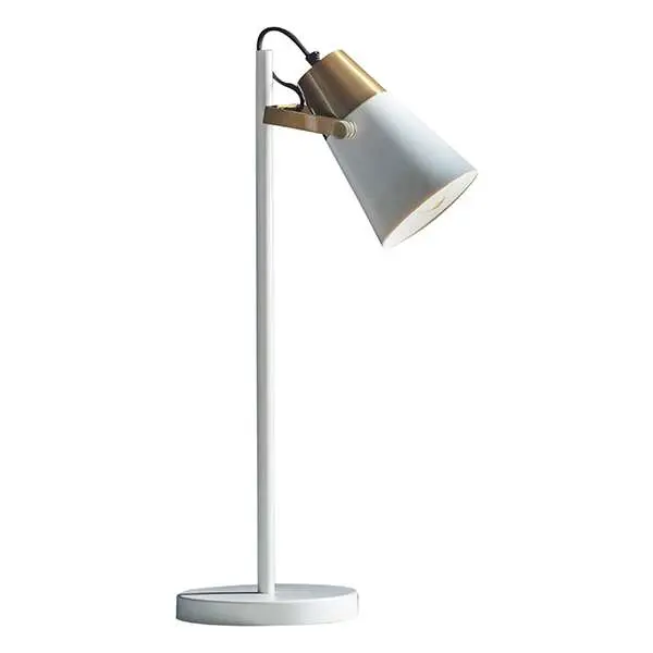 Gerik Task Lamp in White with Brass Detail