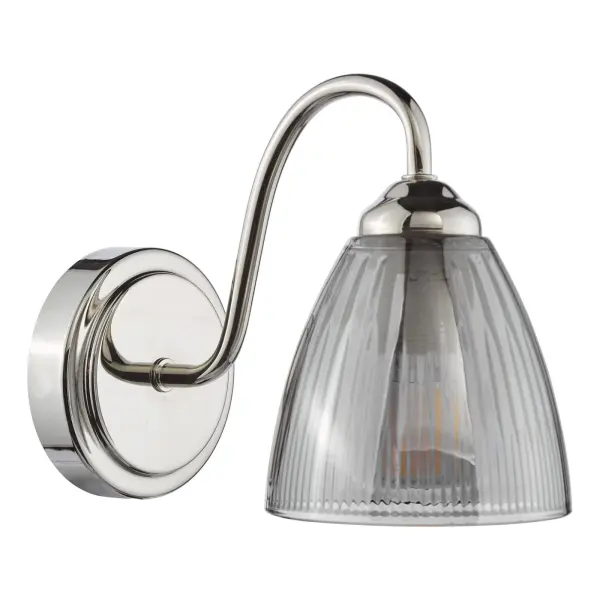 Glynis Wall Light in Polished Nickel with Smoked Ribbed Glass
