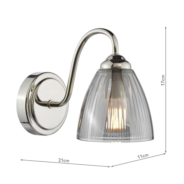 Glynis Wall Light in Polished Nickel with Smoked Ribbed Glass