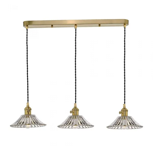 Hadano 3 Light Suspension in Natural Brass With Flared Glass Shades