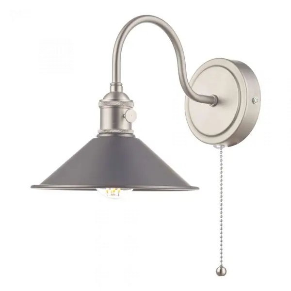 Hadano Antique Chrome Wall Light With Antique Pewter Shade