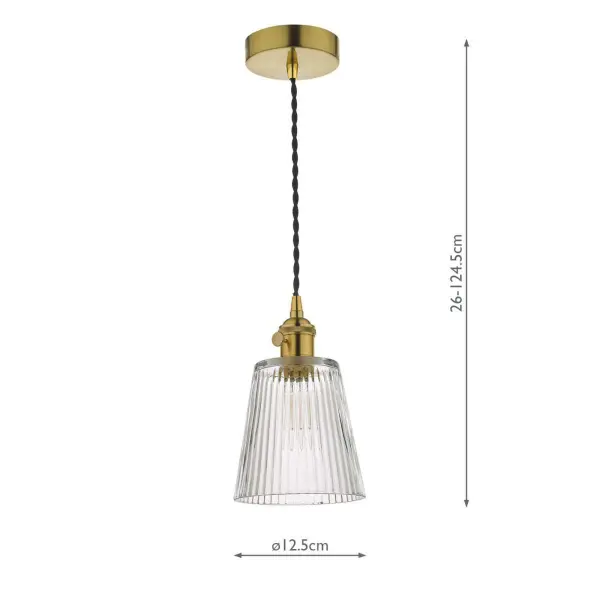 Hadano Pendant in Natural Brass With Ribbed Glass Shade