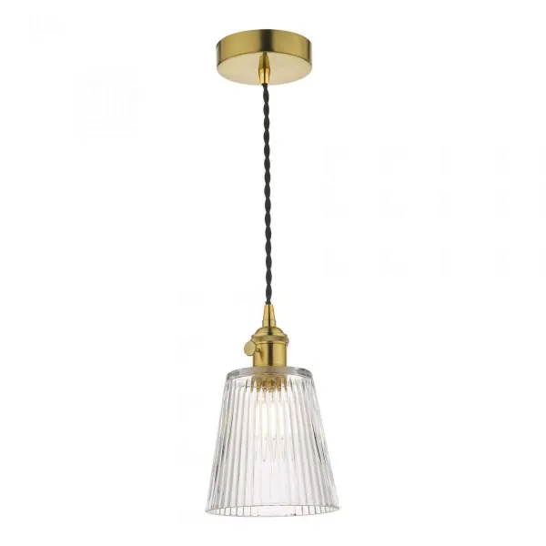 Hadano Pendant in Natural Brass With Ribbed Glass Shade