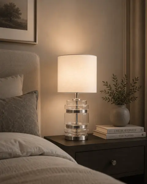 Hartley Satin Chrome Table Lamp C/W Shade