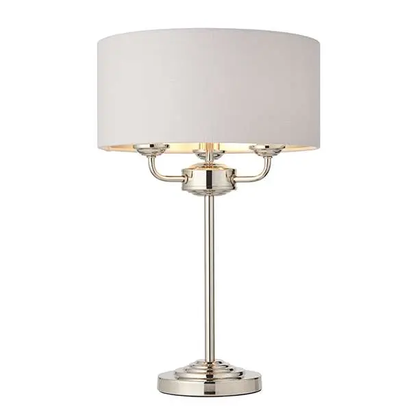 Highclere 3 Light Table Lamp in Bright Nickel C/W Silver Shade