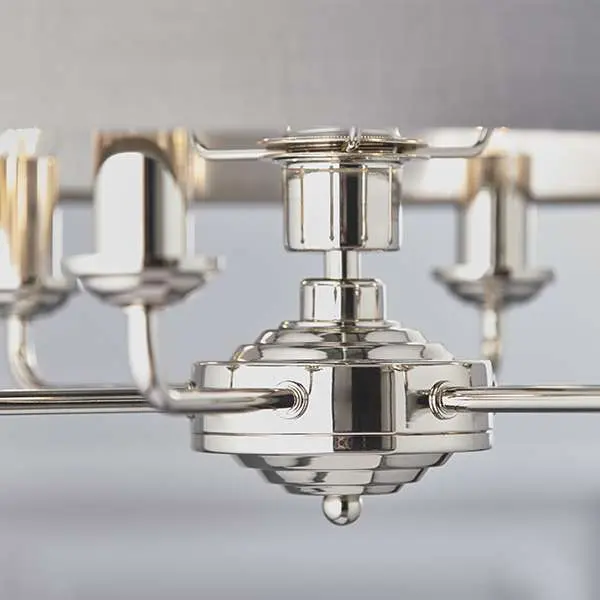 Highclere 6 Light Drum Pendant in Bright Nickel C/W Charcoal Shade
