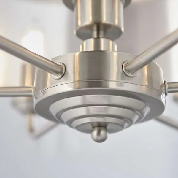 Highclere 6 Light Drum Pendant in Brushed Chrome C/W Natural Shade