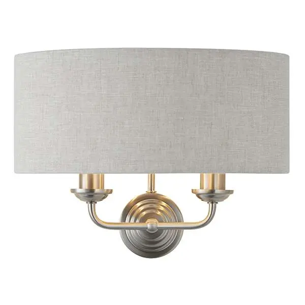 Highclere Double Wall Light in Brushed Chrome C/W Natural Shade