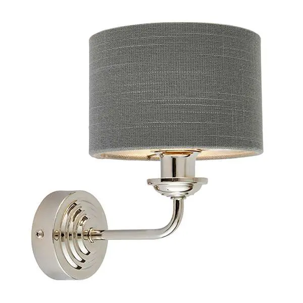 Highclere Single Wall Light in Bright Nickel C/W Charcoal Shade
