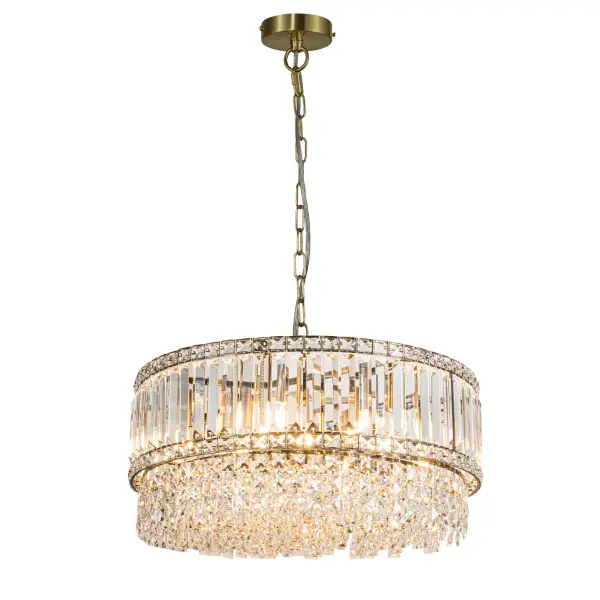 Isla 9 Light Crystal Pendant in Antique Brass