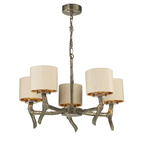 Joshua 5 Light Dual Mount Pendant in Bronze C/W Bespoke Silk Shades
