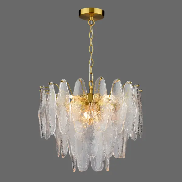 Kimmia 6 Light Natural Brass and Textured Glass Pendant