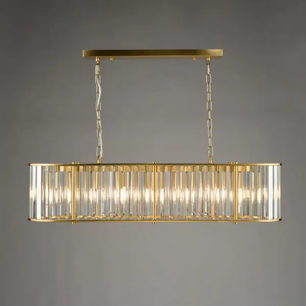 Kiran 7 Light Natural Brass & Crystal Bar Pendant
