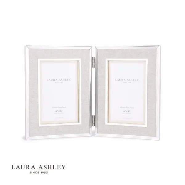 Harrison 4x6 Inch Double Photo Frame Polished Silver Linen