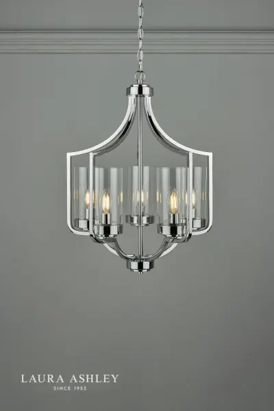 Joseph Polished Chrome & Glass 5 Light Chandelier