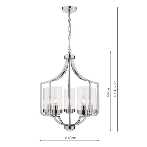 Joseph Polished Chrome & Glass 5 Light Chandelier
