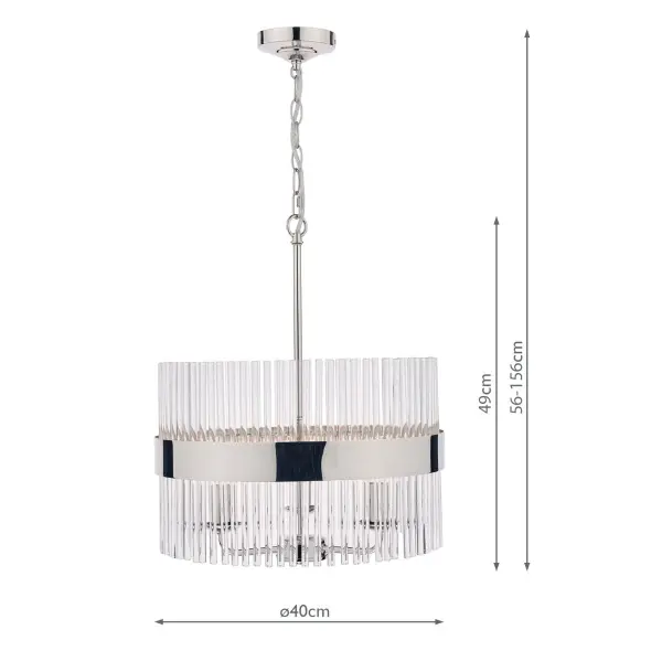Alexa 3 Light Polished Nickel Pendant with Glass Rods