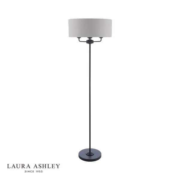 Laura Ashley Sorrento 3 Light Floor Lamp Matt Black and Natural With Shade