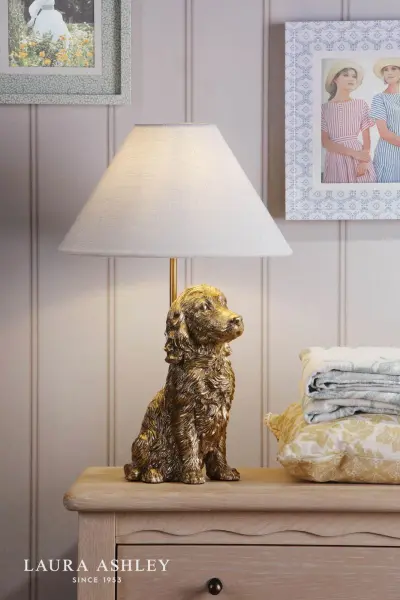 Antique Gold Cocker Spaniel Table Lamp C/W Shade