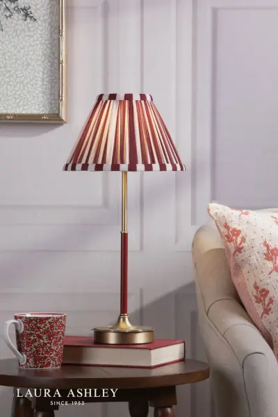 Denwick Antique Brass Table Lamp C/W Red Shade