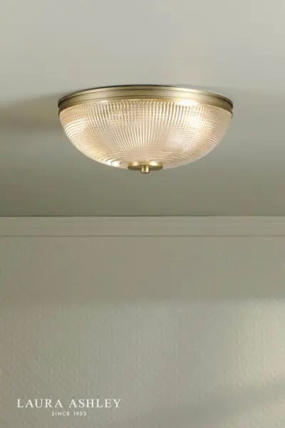 Langdon Antique Brass & Textured Glass Bathroom Flush Fitting IP44