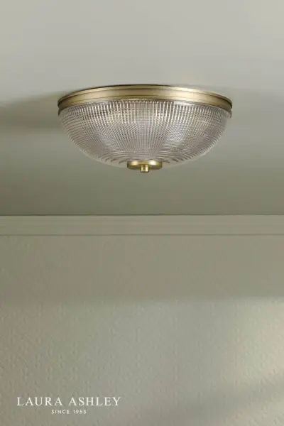 Langdon Antique Brass & Textured Glass Bathroom Flush Fitting IP44