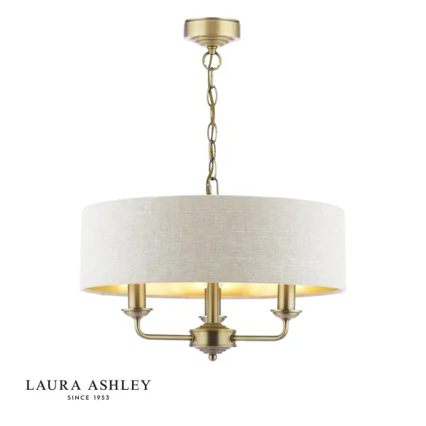 Sorrento 3 Light Antique Brass Pendant with Natural Shade