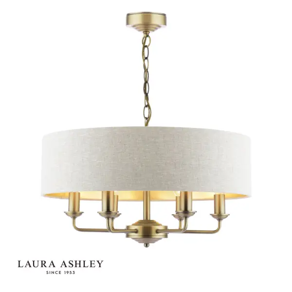 Sorrento 6 Light Antique Brass Pendant C/W Natural Shade