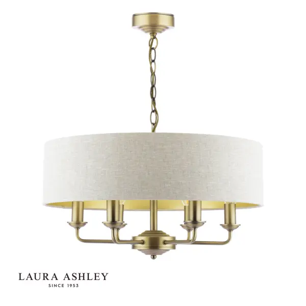 Sorrento 6 Light Antique Brass Pendant C/W Natural Shade