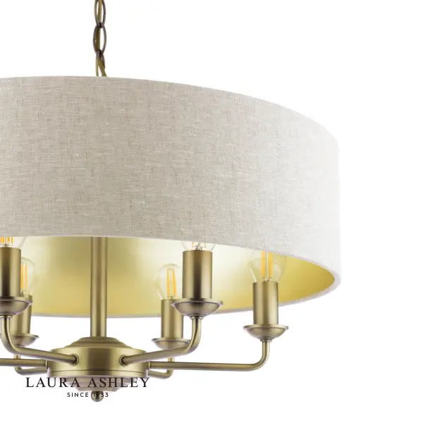 Sorrento 6 Light Antique Brass Pendant C/W Natural Shade