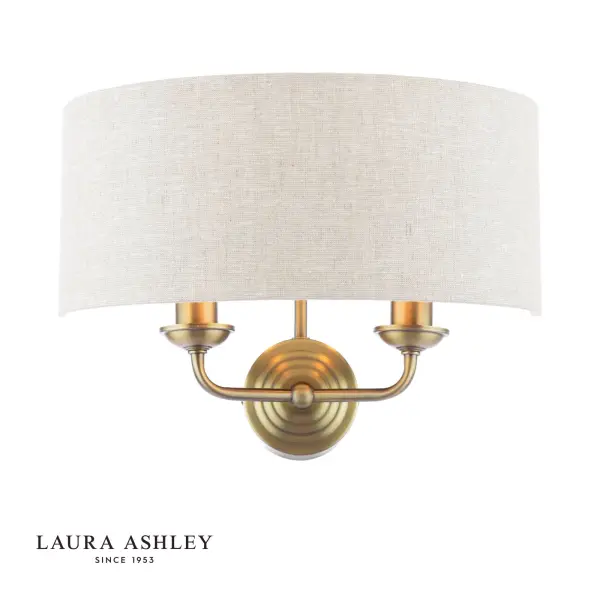 Sorrento 2 Light Antique Brass Wall Light C/W Natural Shade
