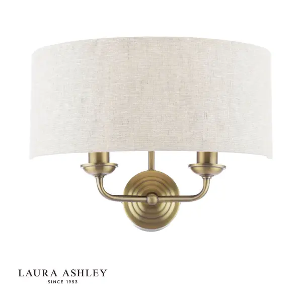 Sorrento 2 Light Antique Brass Wall Light C/W Natural Shade