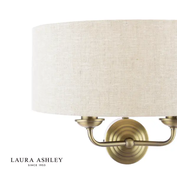 Sorrento 2 Light Antique Brass Wall Light C/W Natural Shade